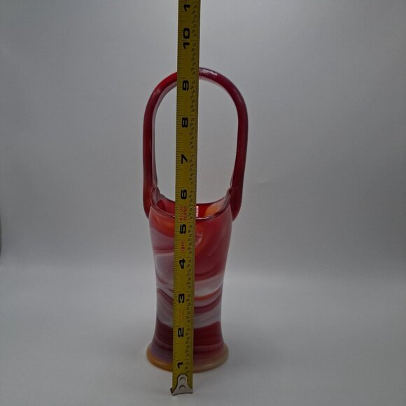 Imperial Slag Glass Basket Swirled Red & White Design Vintage Decorative Piece - Picture 7 of 16